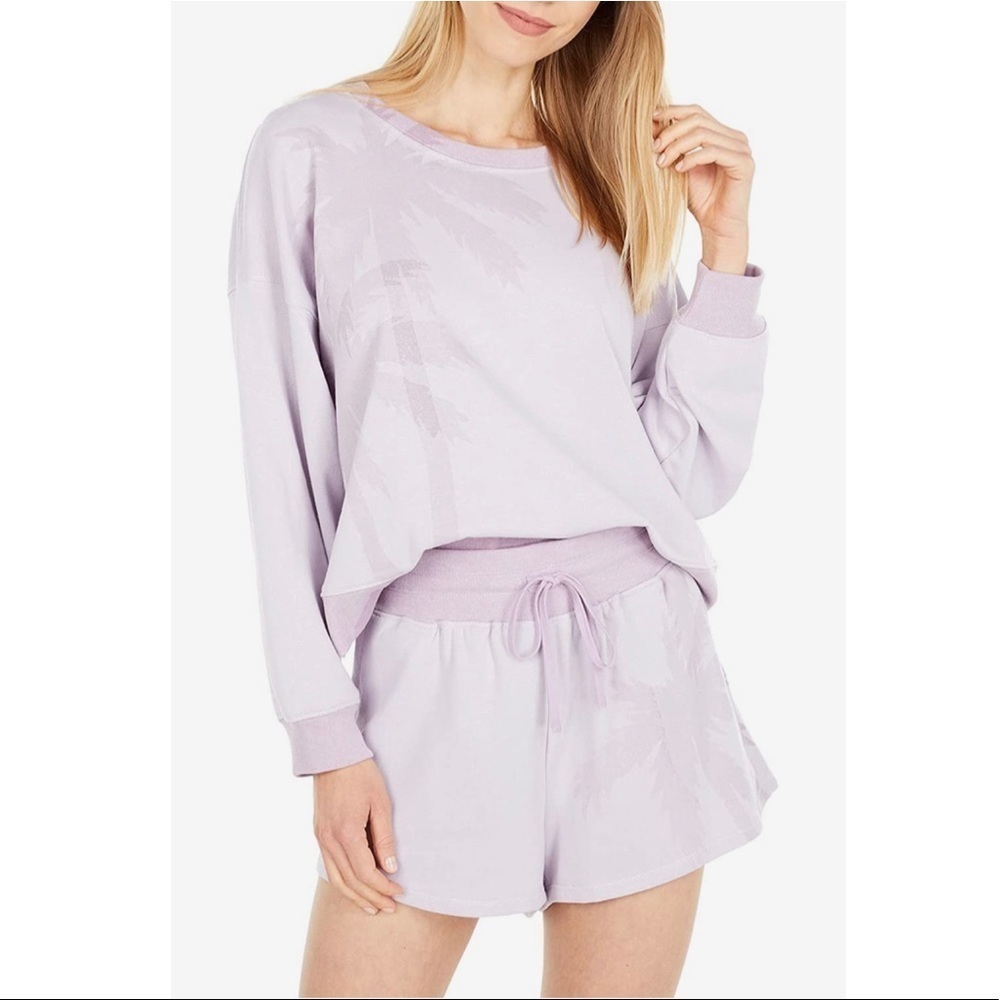 NEW Splendid Eco Shadow Palm Pullover Crewneck Sweatshirt Iris Lavender Purple